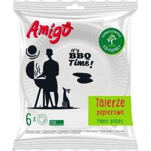 Amigo - Jednorazowe talerze papierowe duże - szt. (6 sztuk)