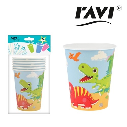 Let's Go Party Kubki papierowe Dinosaur -  (6 sztuk)