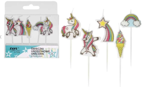 Ravi Świeczki urodzinowe Unicorn -  (5 sztuk)