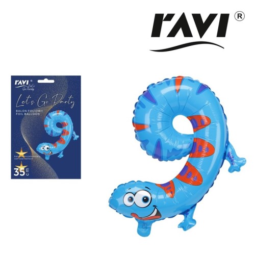 Ravi Balon foliowy Animals Cyfra 9 -  (1 sztuka)