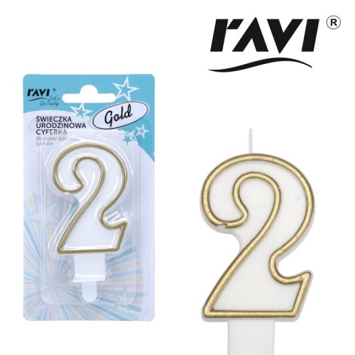 Ravi Świeczka urodzinowa Gold 2 -  (1 sztuka)