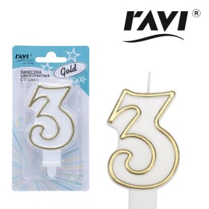  Ravi Świeczka urodzinowa Gold 3 -  (1 sztuka)