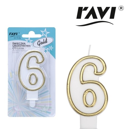 Ravi Świeczka urodzinowa Gold 6 -  (1 sztuka)