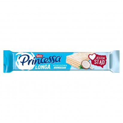 Princessa Longa - Wafel przekładany kremem kokosowym oblany białą polewą - 40 g