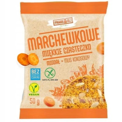 Frank & Oli - Miękkie Ciastko Marchewkowe z Miąższem Kokosowym i Rodzynkami - 50 g