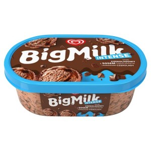 Big Milk Intense - Lody smak czekoladowy z sosem czekoladowym i kawałkami czekolady - 900 ml
