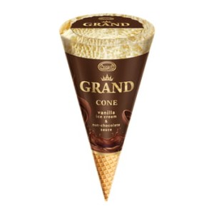 Koral - Lody waniliowe z płynnym sosem czekoladowo-orzechowym Grand Cone - 110 ml