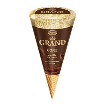 Koral - Lody waniliowe z płynnym sosem czekoladowo-orzechowym Grand Cone - 110 ml