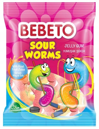 Bebeto - Żelki dżdżownice kwaśne Sour Worms - 80 g