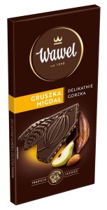 Wawel - Czekolada gorzka Premium 43% z gruszką i migdałami - 90 g