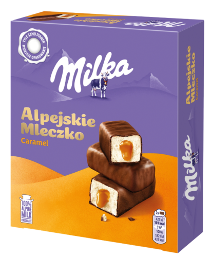 Milka Alpejskie Mleczko - Pianka o smaku waniliowym z nadzieniem karmelowym - 350 g
