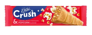 E. Wedel Crush - Baton z czekolady białej karmelowej z prażoną soloną kukurydzą i chrupkami - 25 g