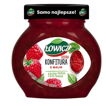 Łowicz - Konfitura ekstra z malin o obniżonej zawartości cukrów - 240 g