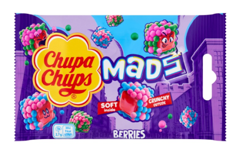 Chupa Chups Mads - Żelki w chrupkiej posypce o smaku owoców jagodowych - 45 g