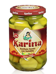 Karina - Duże oliwki Gordal, nadziewane ostrą papryczką - 370 ml