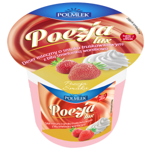 Polmlek - Poezja Deser mleczny Lux o smaku truskawkowym z bitą śmietanką waniliową - 180 g