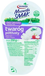 Mlekpol Mazurski Smak Twaróg bez laktozy półtłusty klinek - 250 g