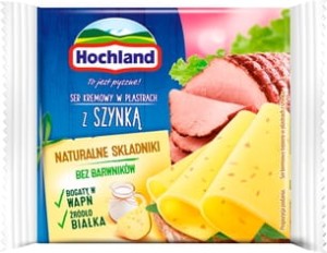 Hochland - Ser kremowy w plastrach z szynką - 130 g
