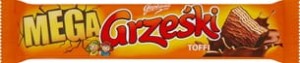 Grześki Mega - Wafel przekładany kremem o smaku toffi w czekoladzie mlecznej - 48 g