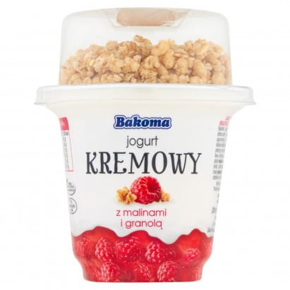 Bakoma Jogurt kremowy z malinami i granolą - 230 g