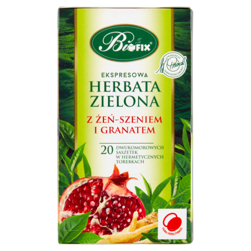 Bifix - Herbata zielona ekspresowa z żeń-szeniem i granatem - 40 g (20 torebek)