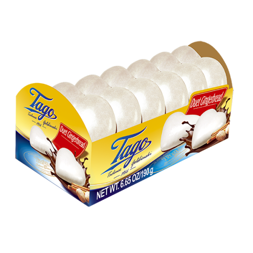 Tago - Duet familijny Pierniki w kształcie serc w białej glazurze cukrowej podlane ciemną polewą - 190 g